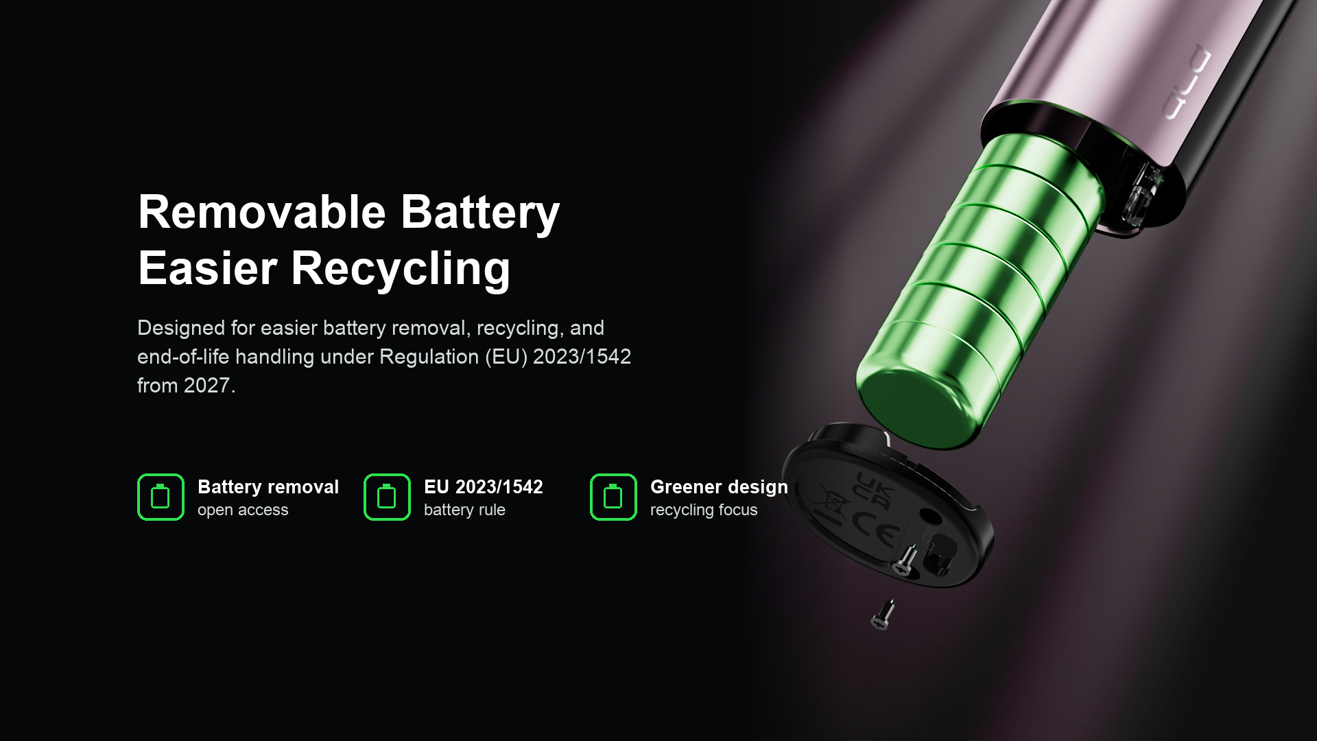 Click Pro removable battery easier recycling graphic