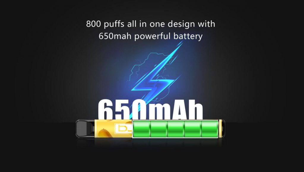 800 puffs all in one design 650 mah powerful battery