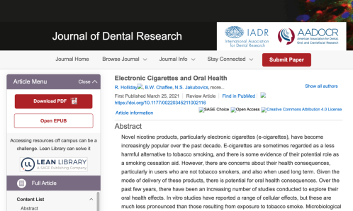 The official website of Journal of Dental Research published a research paper "E-cigarettes and oral health", which was jointly carried out by dental experts from Newcastle University in the United Kingdom and the University of California in the United States.