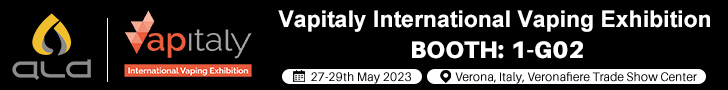 ALD vapitaly international vaping exhibition booth: 1-G02 May 2023, Verona, Italy, Veronafier Trade Show Center