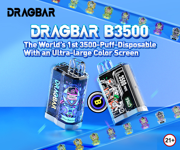 dragbar b3500 word's 1st 3500 puff disposable with ultra large color screen