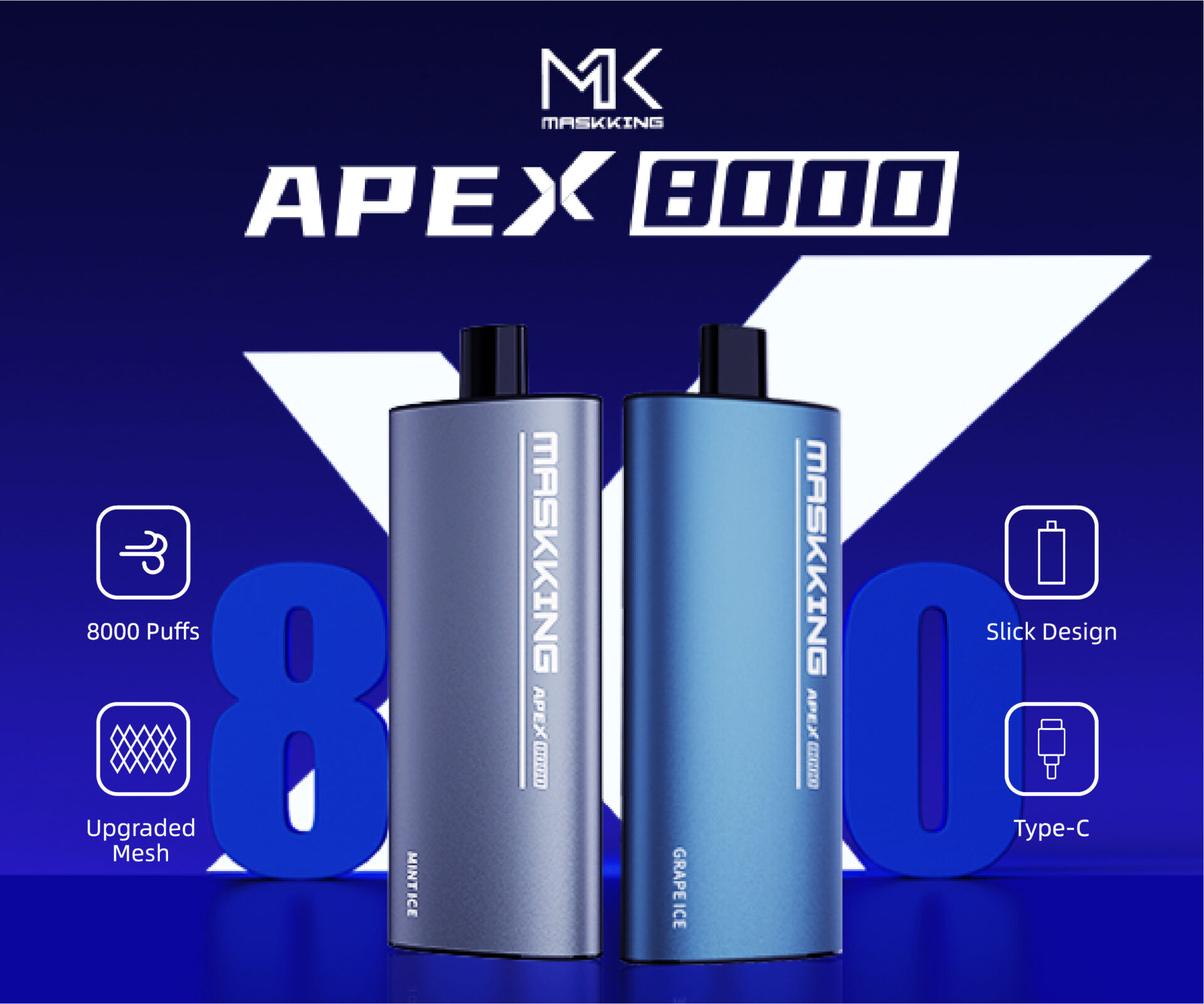 maskking apex 8000 slick design, 18ml, 8000 puff
