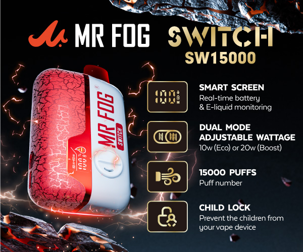 mr fog, switch sw15000, smart screen, dual mode, 15000 puffs, child lock,