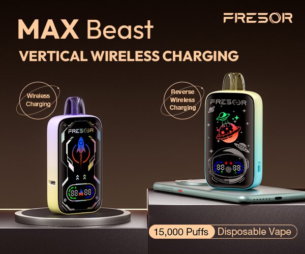 max beast, vertical wireless charging, 15000 puffs disposable vape, boost mode, max power