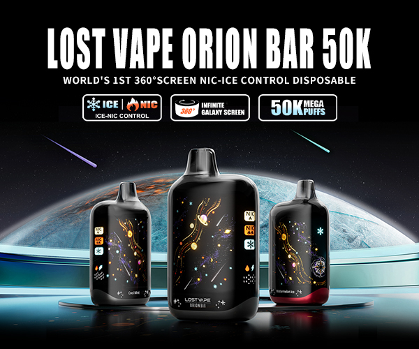 lost vape orion bar 50k, world first 360 degree screen nic-ice control disposable